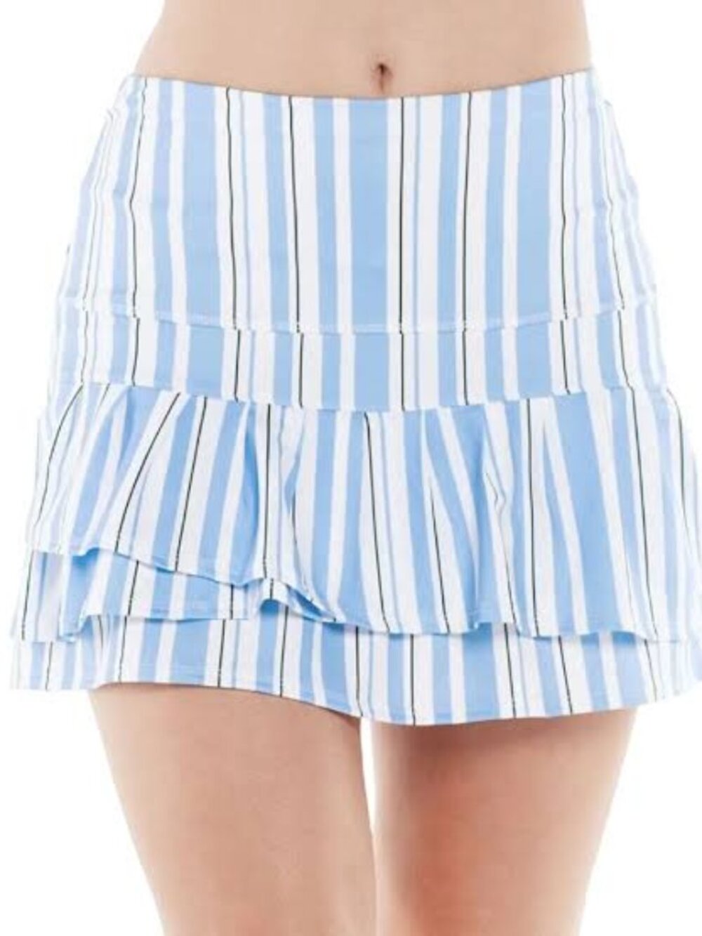 Lucky In Love Blue white Long Architect Stripe Ruffle Tennis skort, sz M